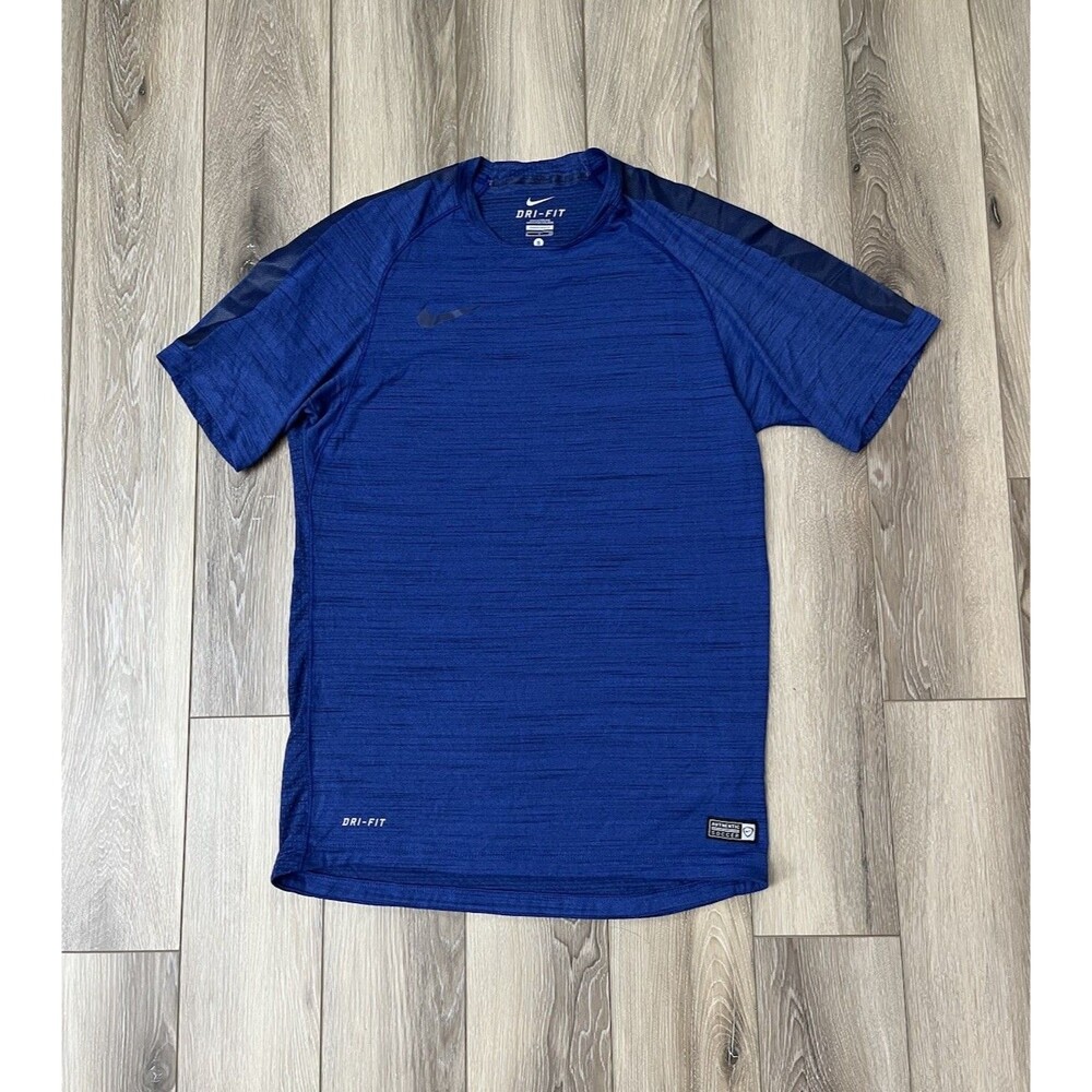Nike Authentic Soccer Dri-Fit Blue Athletic Short Sleeve Training Tee Mens Sz S